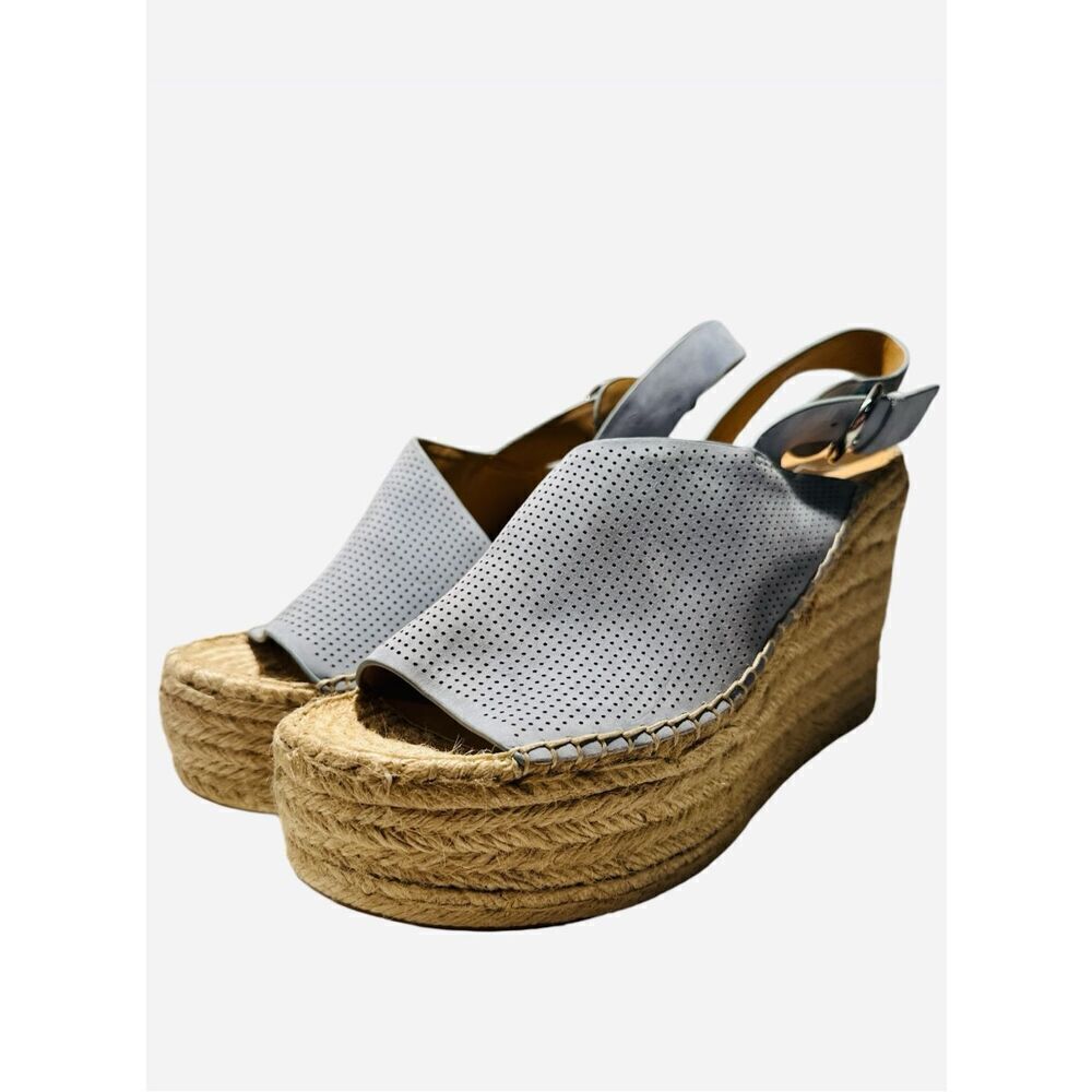 NWOB Marc Fisher Espadrilles Mlandela Wedge Ice Blue Leather Heel NEW